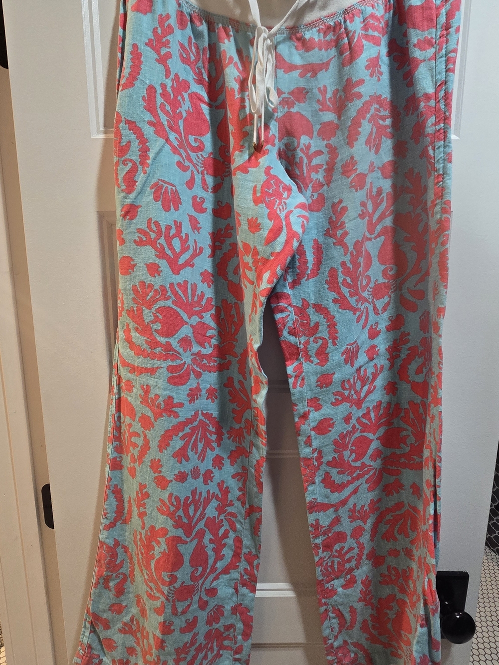Lilly Pulitzer Teal and Coral Wide-Leg Pants XL